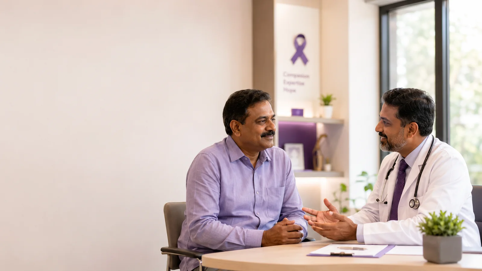 An oncologist at CION Cancer Clinics reviewing a patient's report during a free consultation in Hyderabad