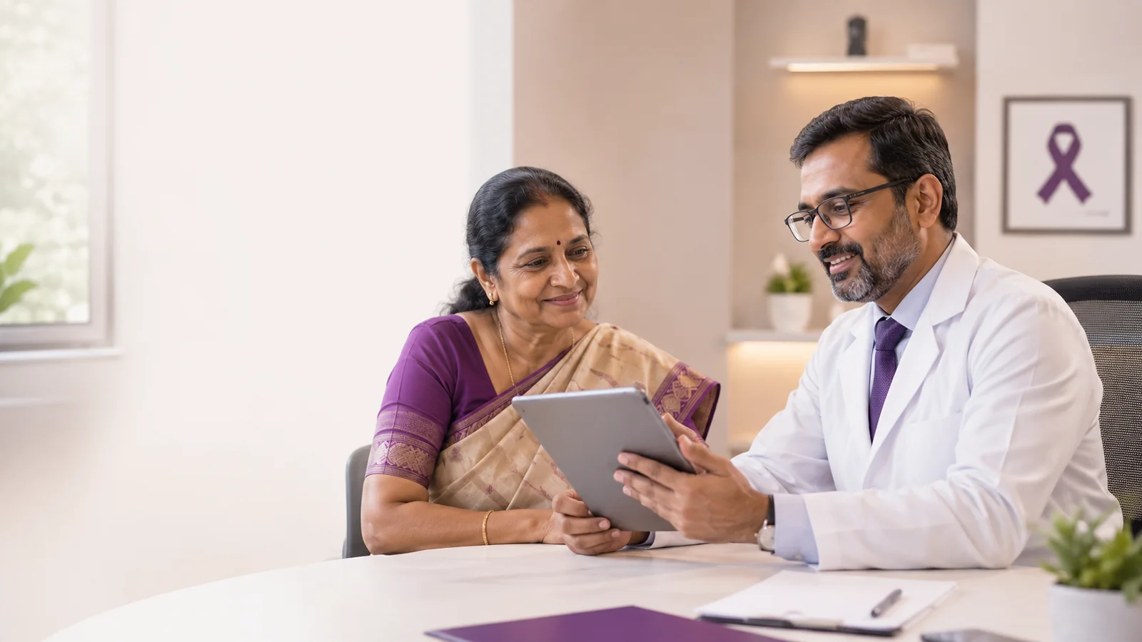 A gallbladder cancer specialist at CION Cancer Clinics reviewing a patient's scan during a free consultation in Hyderabad