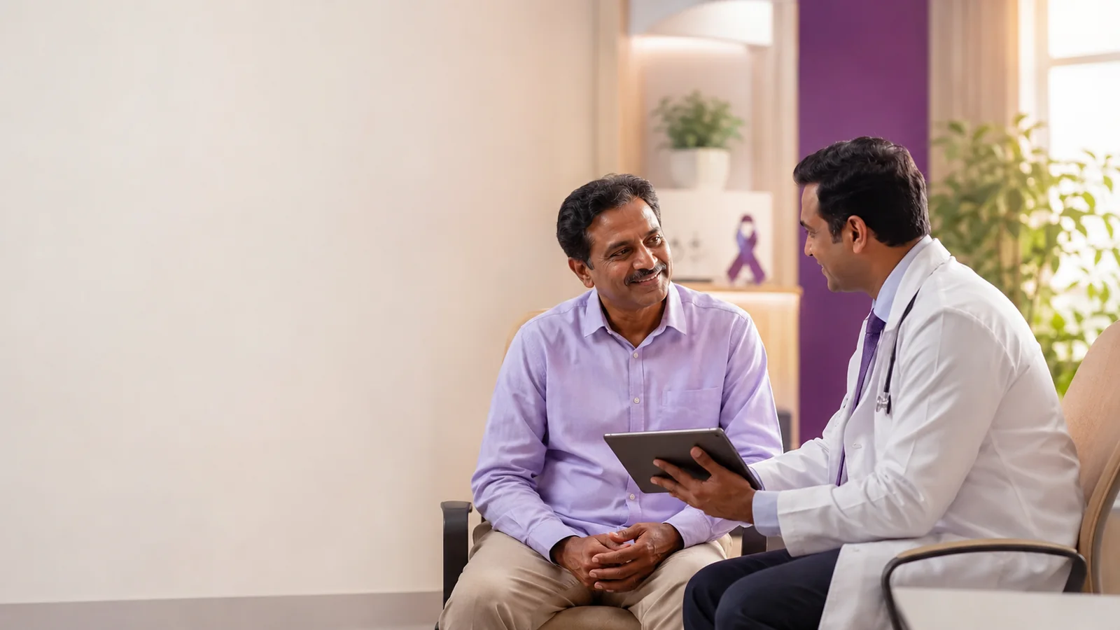 An oral cancer specialist at CION Cancer Clinics reviewing a patient's report during a free consultation in Hyderabad