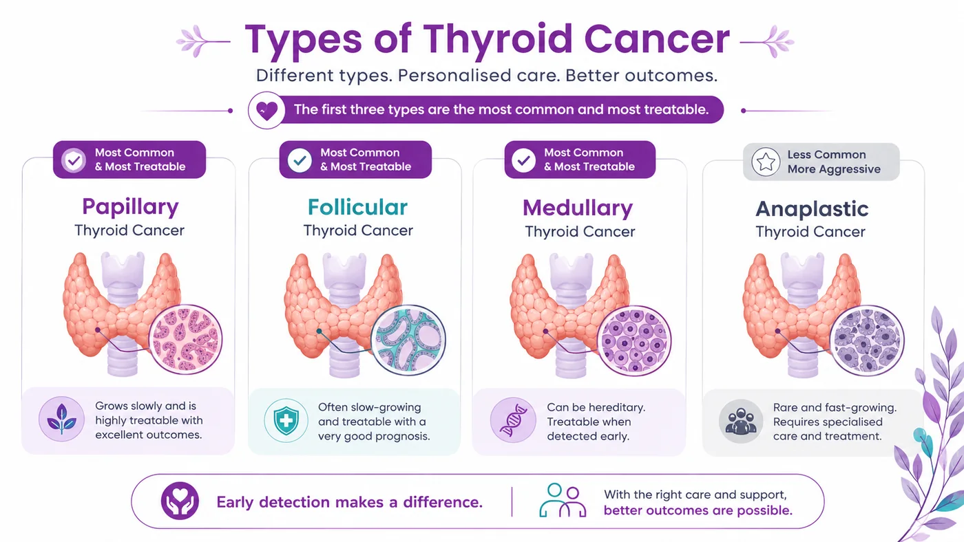 The four types of thyroid cancer - papillary, follicular, medullary and anaplastic